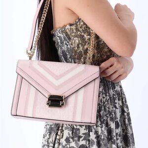 Michael Kors Whitney Medium Blush Color-Block and Signature Logo Shoulder Bag